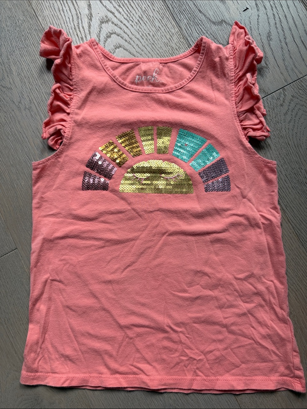 Peek Girls' Coral Ruffle Tank with Sequin Sunburst Size 10